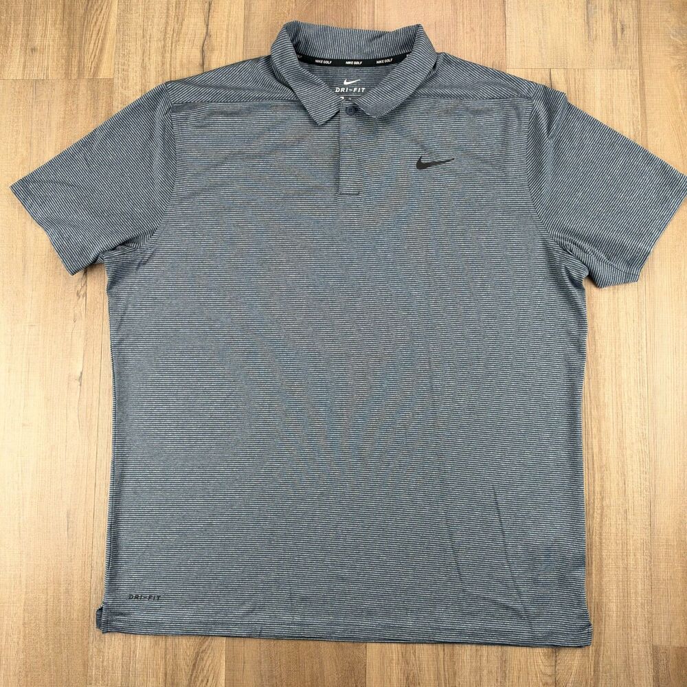 Nike Golf Men's XL Gray Striped Polo Dri-Fit Golf Shirt